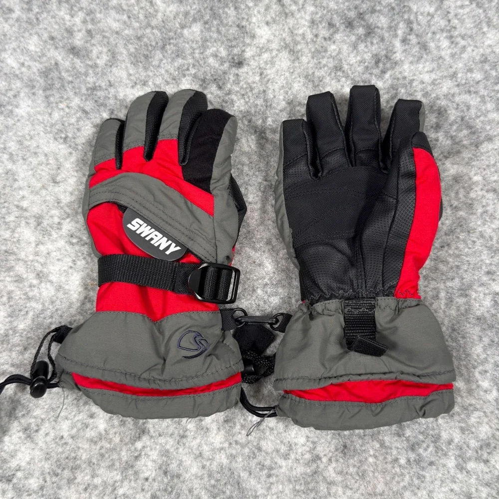 Swany Youth Small 5-6 Ski Gloves Red Grey SX-54J Winter Snowboarding Heat Pocket